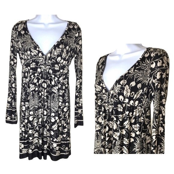 Francesca’s Miuse black and ivory empire waist floral dress size small - Picture 1 of 6